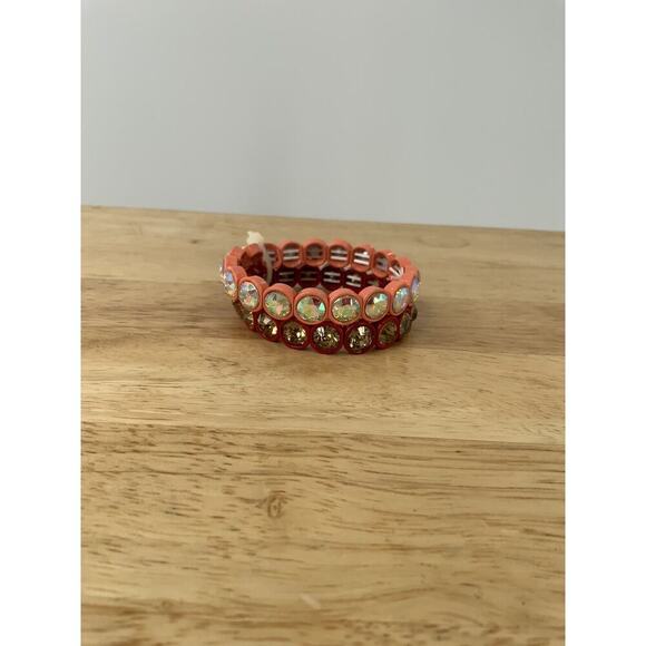 AB Rhinestone Red & Coral Stretch Bracelets Set of 2 Fashion Jewelry - Picture 4 of 9